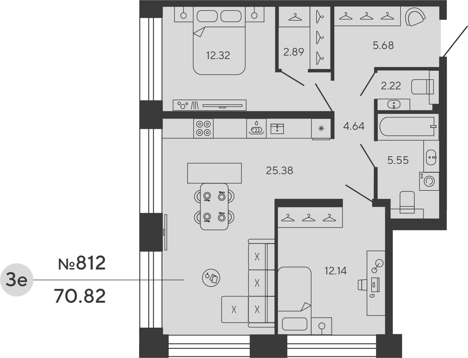 Планировка 2-комнатная 70,8 м² в ЖК «Башни Элемент» — «Башни Элемент»